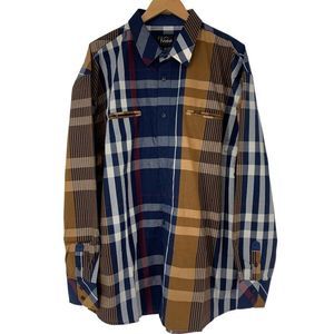 Mens Veno Bold Plaid Print Button shirt Size 3X Long Sleeve 3897